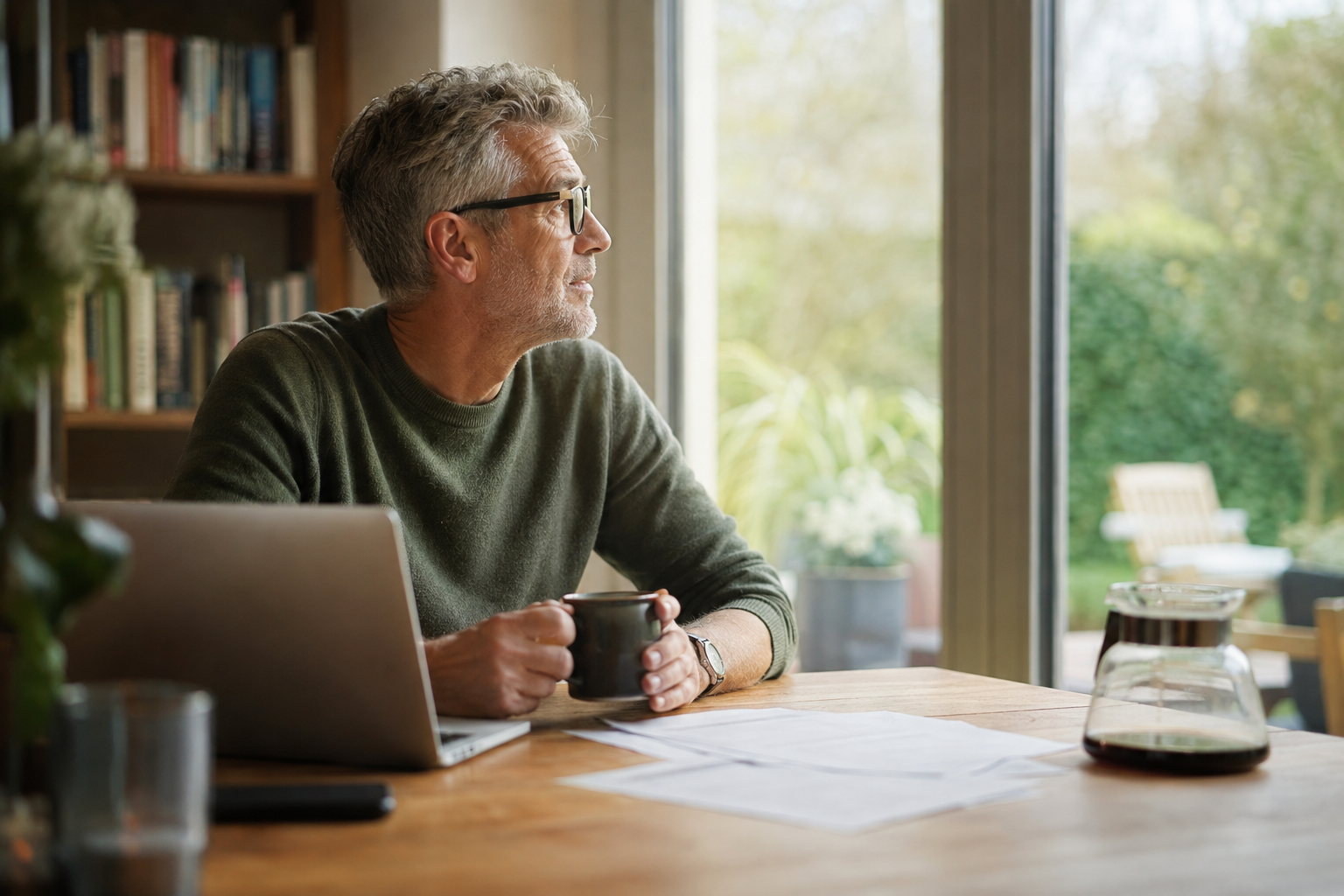 Foto van man aan tafel. Eerder stoppen met werken: zo weet je of het kan